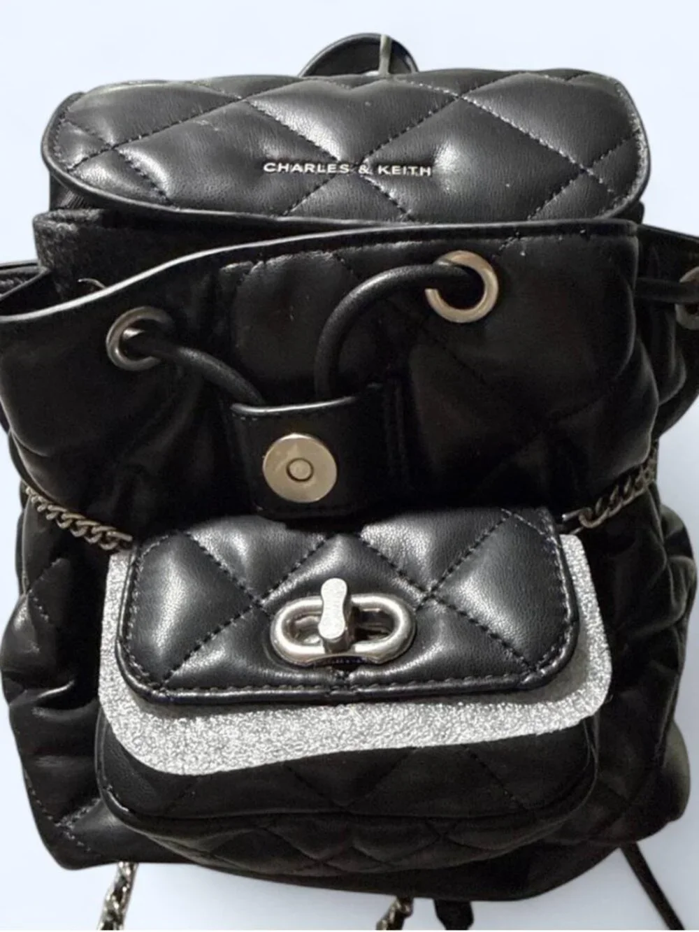 Charles & Keith Black Quilted Backpack and Mini Bag Set